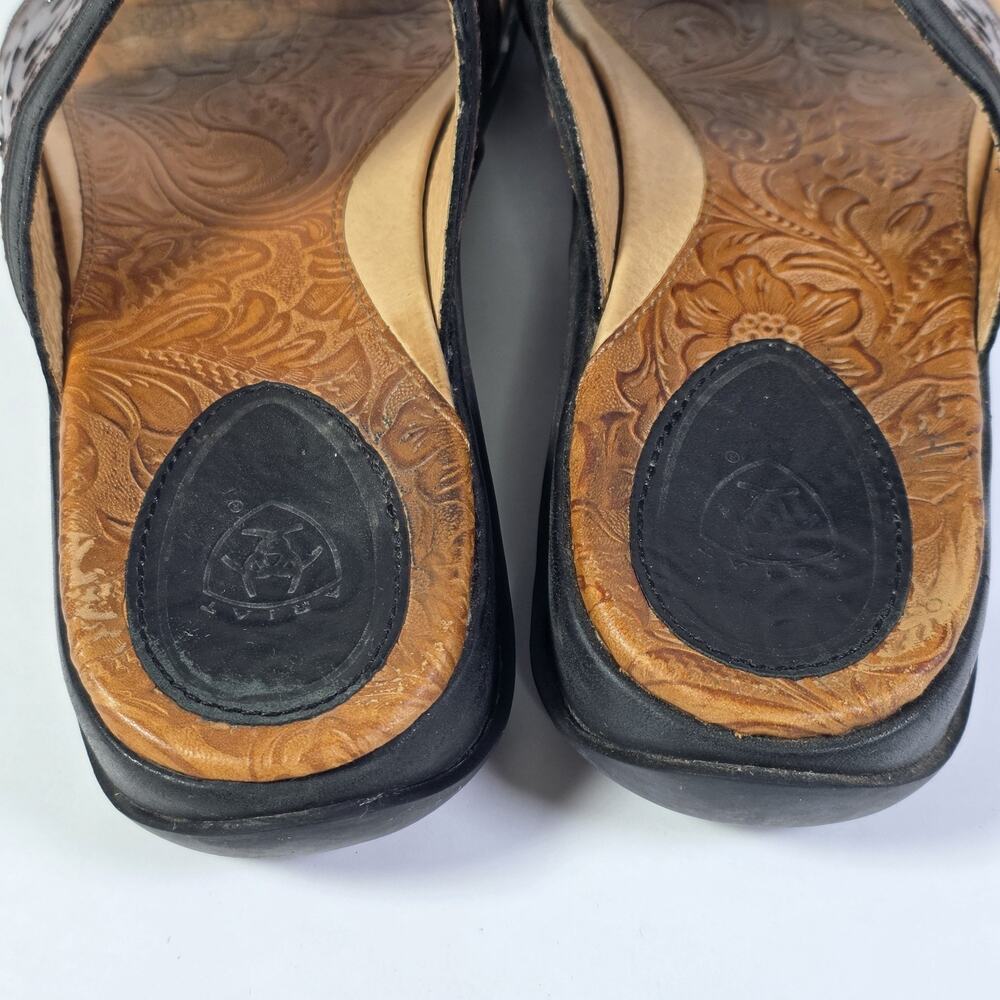 Ariat Womens Sandals Thong Flip Flop Size 9B Brown Leather Embossed Slip On - Picture 7 of 12